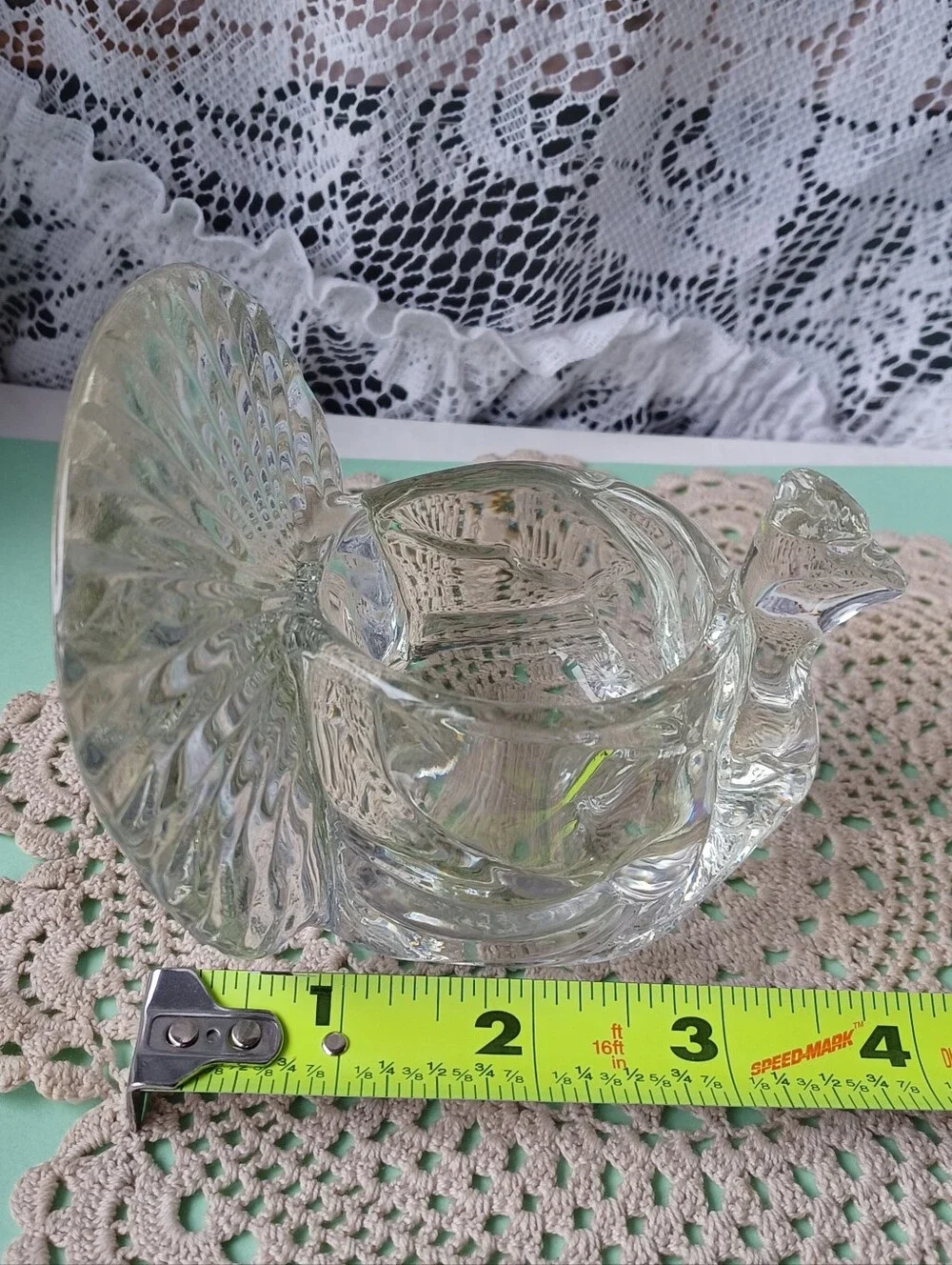 VTG 1979 HOLIDAY SEASON AVON CLEAR GLASS TURKEY TEALIGHT/VOTIVE CANDLE HOLDER